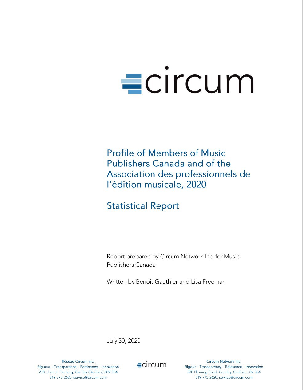 Profile of Members of Music Publishers Canada and of the Association des professionnels de l'édition musicale, 2020