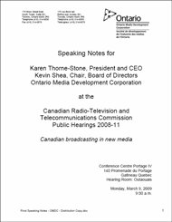 Ontario Creates remarks at CRTC New Media hearing